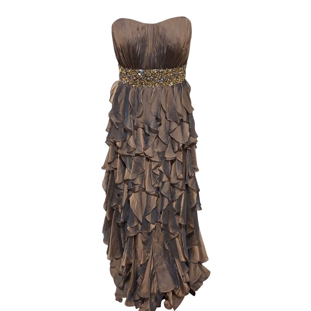 Jovani Strapless Beaded Waist Ruffle Prom Evening Gown Dress Size 12